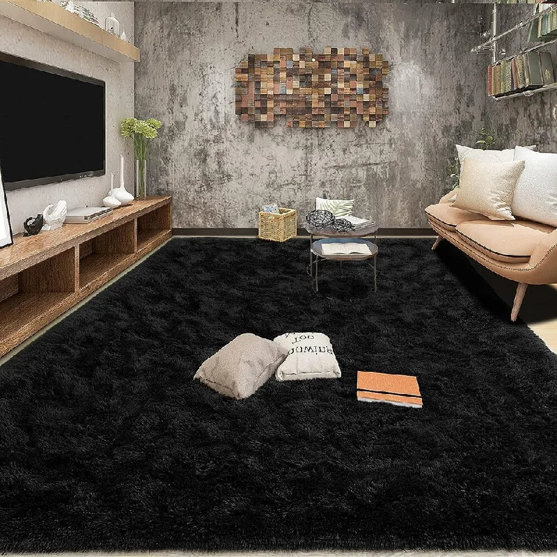 Area Rugs 8x10 for Living Room, Super Soft Fluffy Rugs,Black