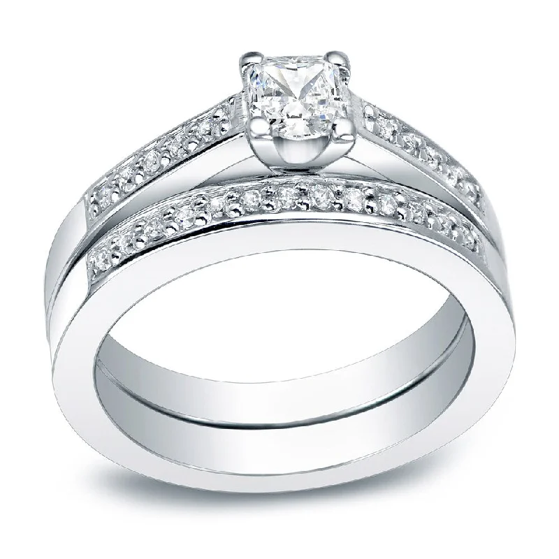 Auriya 1ct TDW Princess-Cut Diamond Engagement Ring Set Platinum