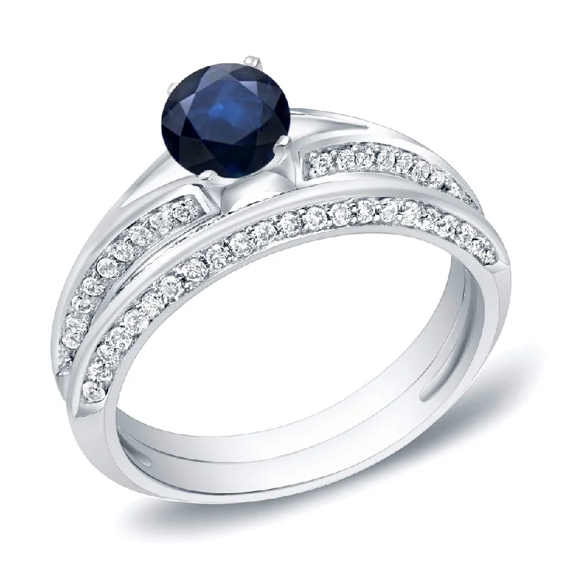 Auriya Modern Round 3/5ct Blue Sapphire and 2/5ct TDW Diamond Engagement Ring Set 14K Gold