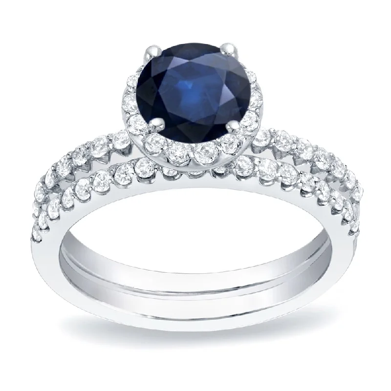 Auriya Platinum 1/2ct Blue Sapphire Halo Diamond Engagement Ring 3/4ctw