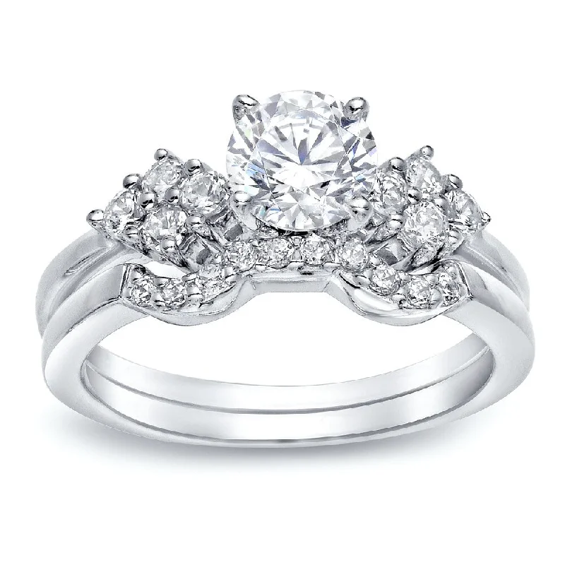 Auriya Platinum 1 carat TW Round Diamond Engagement Ring Set