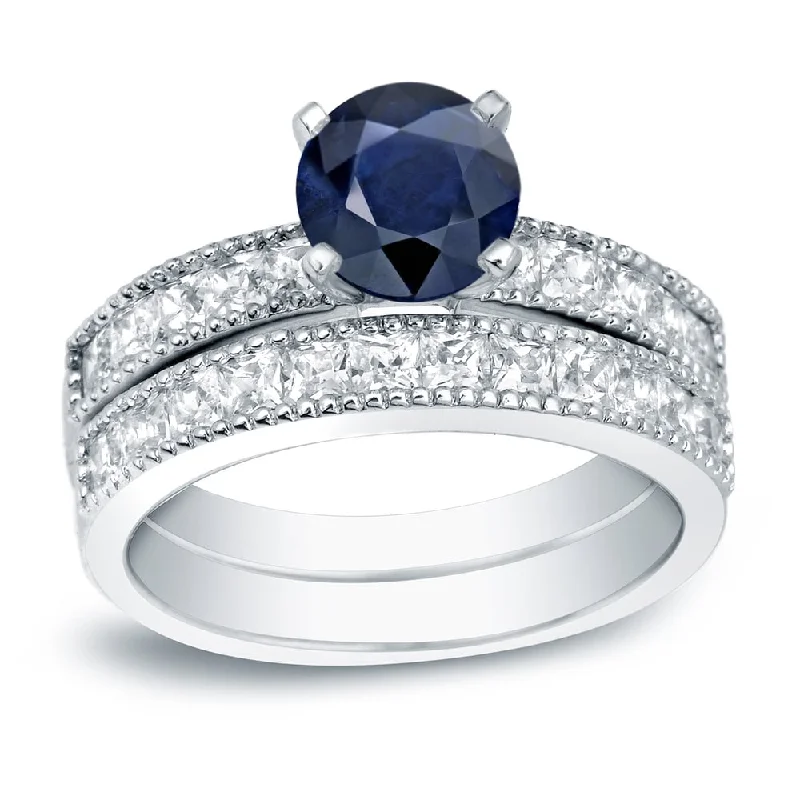 Auriya Platinum 4/5ct Blue Sapphire & Diamond Engagement Ring Set 1 1/5ctw