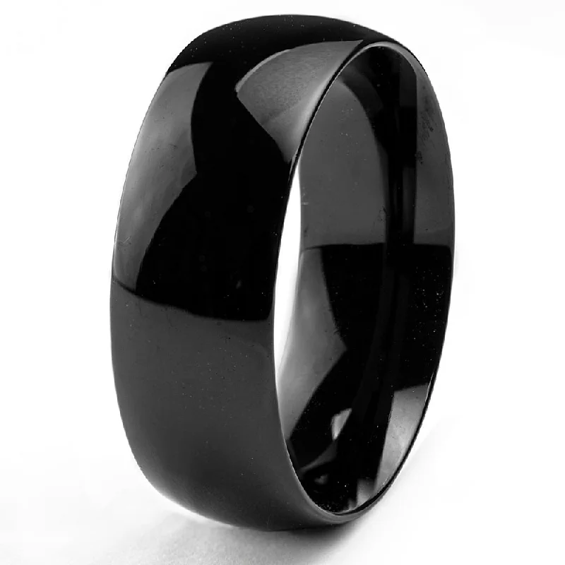 Black Plated Stainless Steel Domed Wedding Band Ring (8mm)