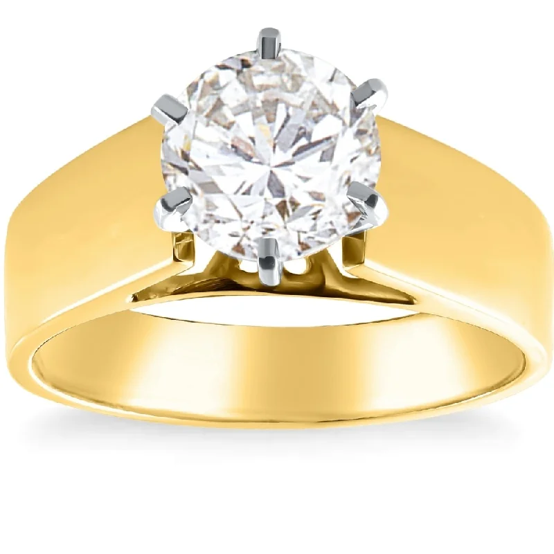 Certified 2Ct Round Diamond Solitaire Engagement Ring Yellow Gold Lab Grown