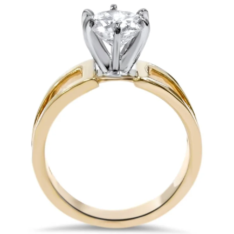 Certified 2ct Round Solitaire Lab Grown Diamond Engagement Ring Yellow Gold