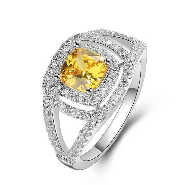 Citrine Ring for Women with Crystal Accent Stones