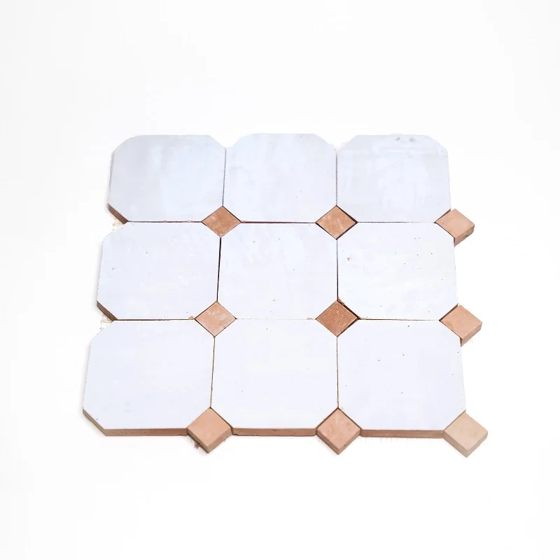 Contemporary Zellige Panels, 12x12x0.5, White-Terracotta accents