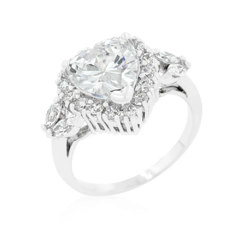 Cubic Zirconia Heart Halo Engagement Ring For Women