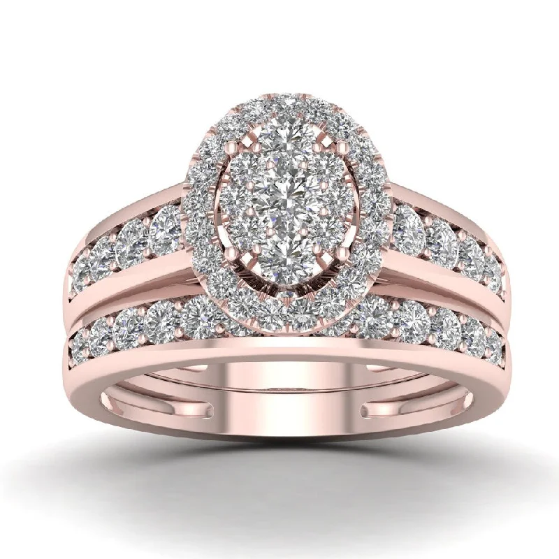 De Couer 1ct TDW Diamond Cluster Engagement Ring Set - Pink