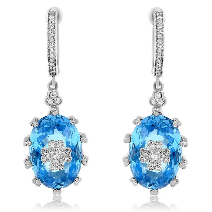 0.15ct Diamond and 14.77ct Blue Topaz Earrings set in 14KT White Gold / E05671B