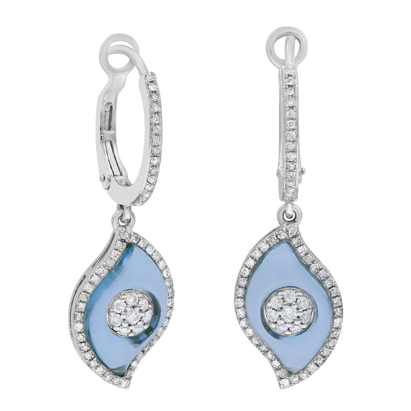 0.47ct Diamond and 3.97ct  Blue Topaz Earrings set in 14KT White Gold / E07508B