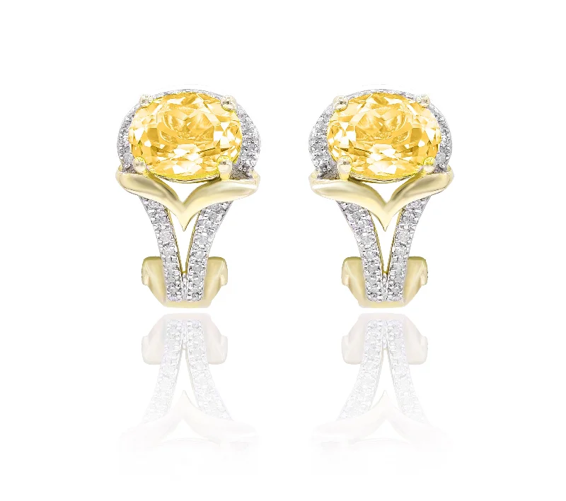 0.26ct Diamond  and 2.37ct Citrine Earrings set in 14KT Yellow Gold / E10800C