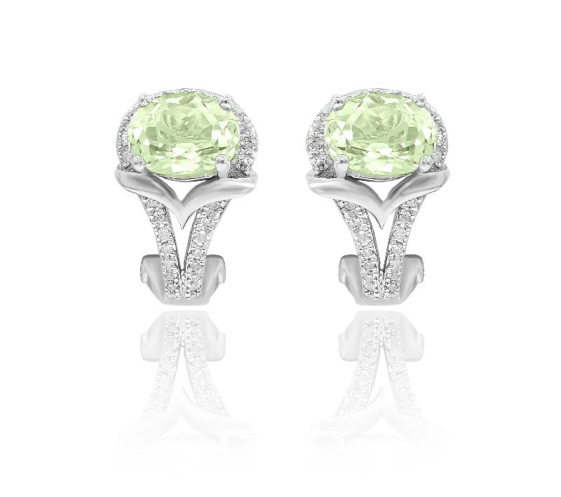 0.26ct Diamond and 2.36ct Green Amethyst Earrings set in 14KT White Gold / E10800G