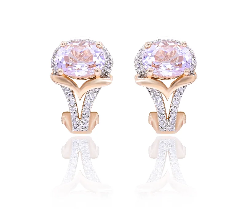 0.26ct Diamond and 2.71ct Pink Amethyst Earrings set in 14KT Rose Gold / E10800P