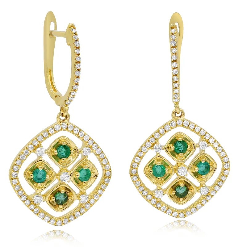 0.45ct Diamond  and 0.34ct Emerald Earrings set in 14KT Yellow Gold / E11472C