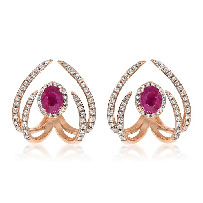 0.40ct Diamond  and 0.94ct Ruby Earrings set in 14KT Rose Gold  / E15928A