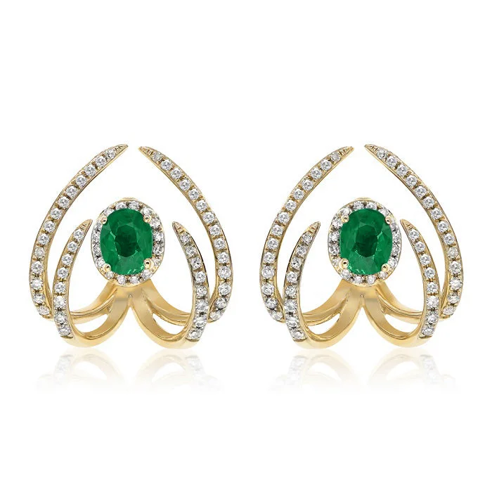 0.42ct Diamond and 0.68ct Emerald Earrings set 14KT Yellow Gold / E15928B