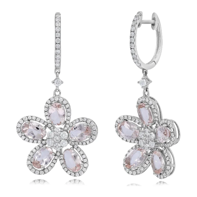 1.01ct Diamond and 3.77ct Morganite Earrings set in 14KT White Gold / EL757