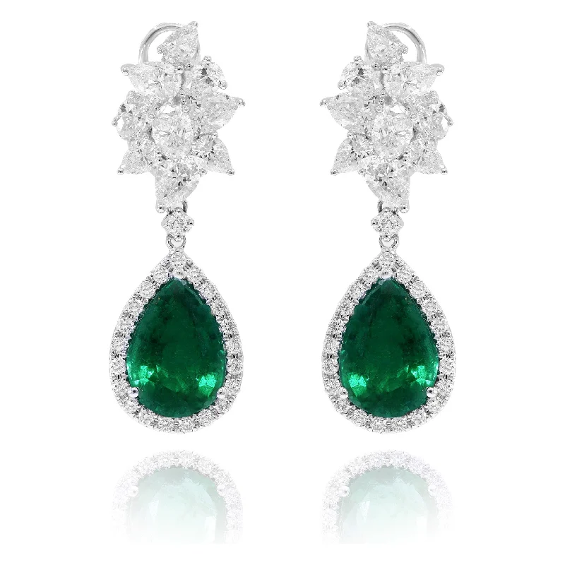 4.46ct Diamond and 6.40ct Emerald Earrings set in 18KT White Gold / EM965A