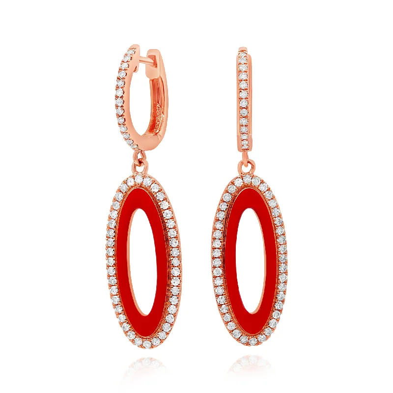 0.52ct Diamond Enamel Earrings set in 14KT Rose Gold / EN220C