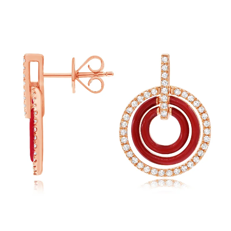 0.32 ct Diamond Enamel Earrings set in 14KT Rose Gold / EN222C