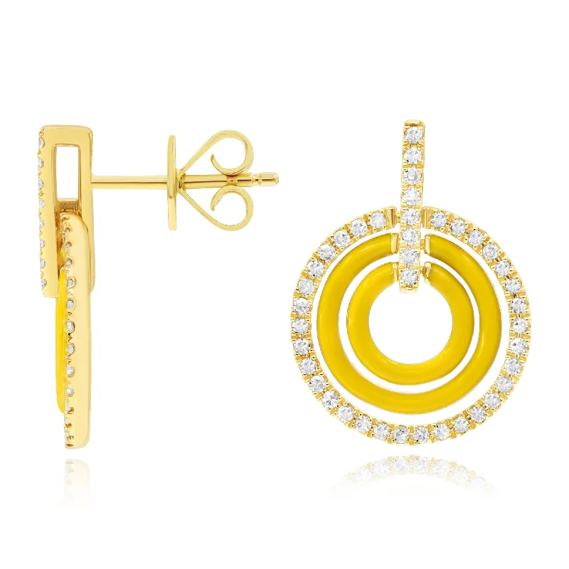 0.32ct Diamond Enamel Earrings set in 14KT Yellow Gold / EN222D