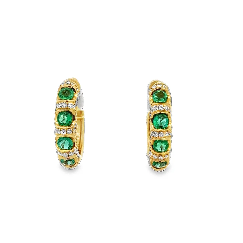 Emerald and Diamond Huggie Style Earrings in 18k Gold