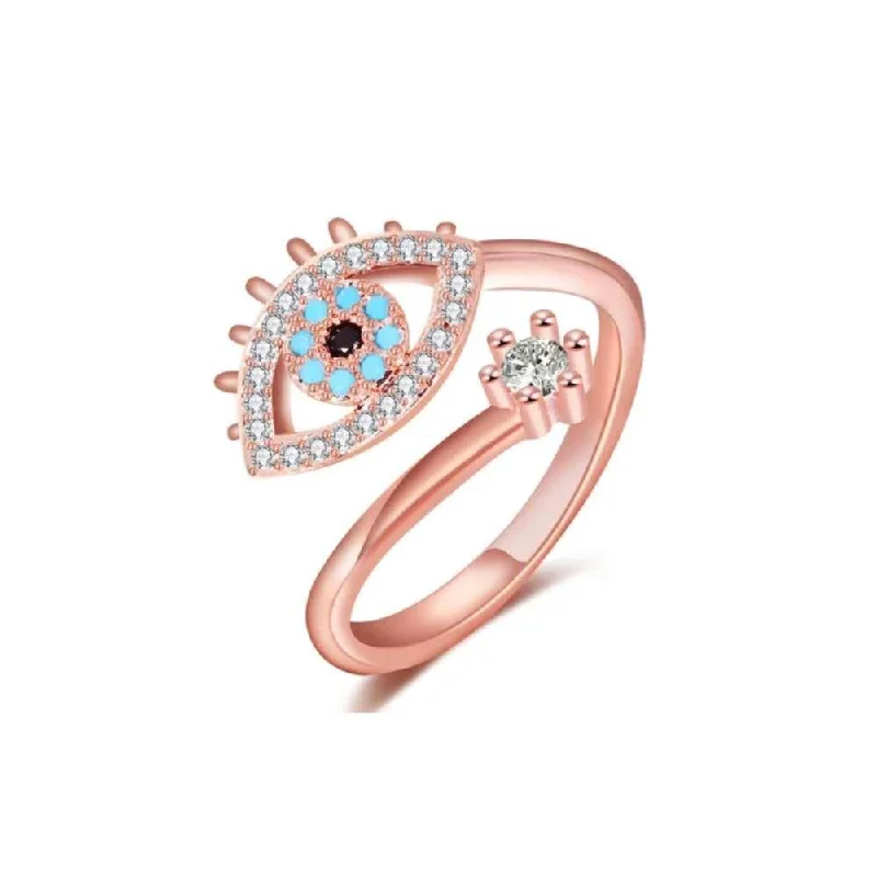 Evil Eye Rings Adjustable Rose Gold with Cubic Zirconia