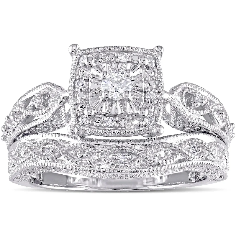 Infinity Milgrain Sterling Silver 1/5ct TDW Diamond Bridal Set by Miadora