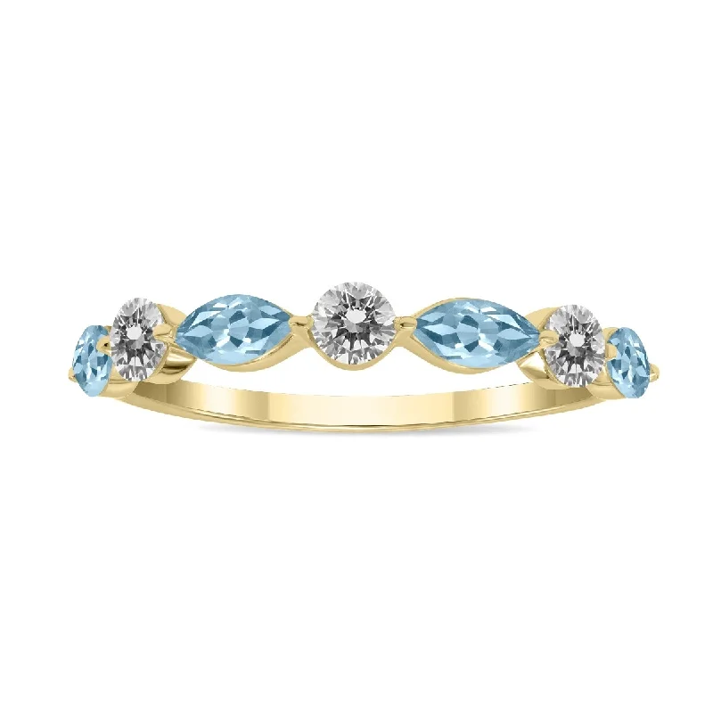 Marquee Jewels 3/4 CTW Marquise Shape Aquamarine and Diamond Wedding Band in 10K Yellow Gold