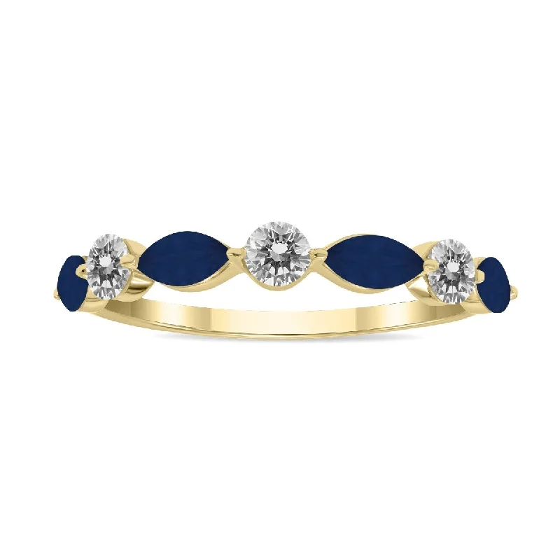 Marquee Jewels 3/4 CTW Marquise Shape Sapphire and Diamond Wedding Band in 10K Yellow Gold