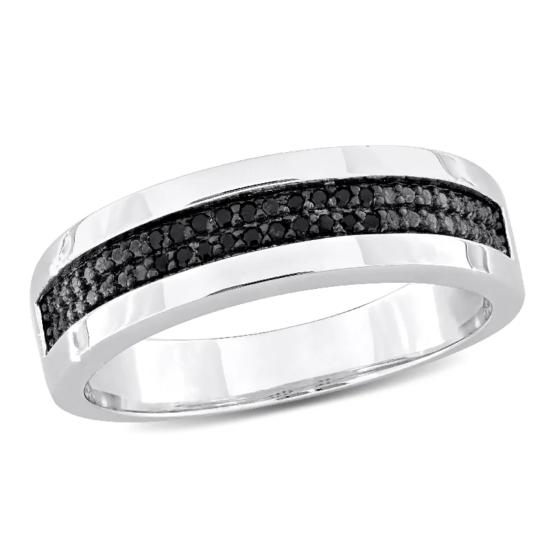 Miadora 1/10ct TDW Black Diamond Mens Double Row Anniversary Band in Sterling Silver