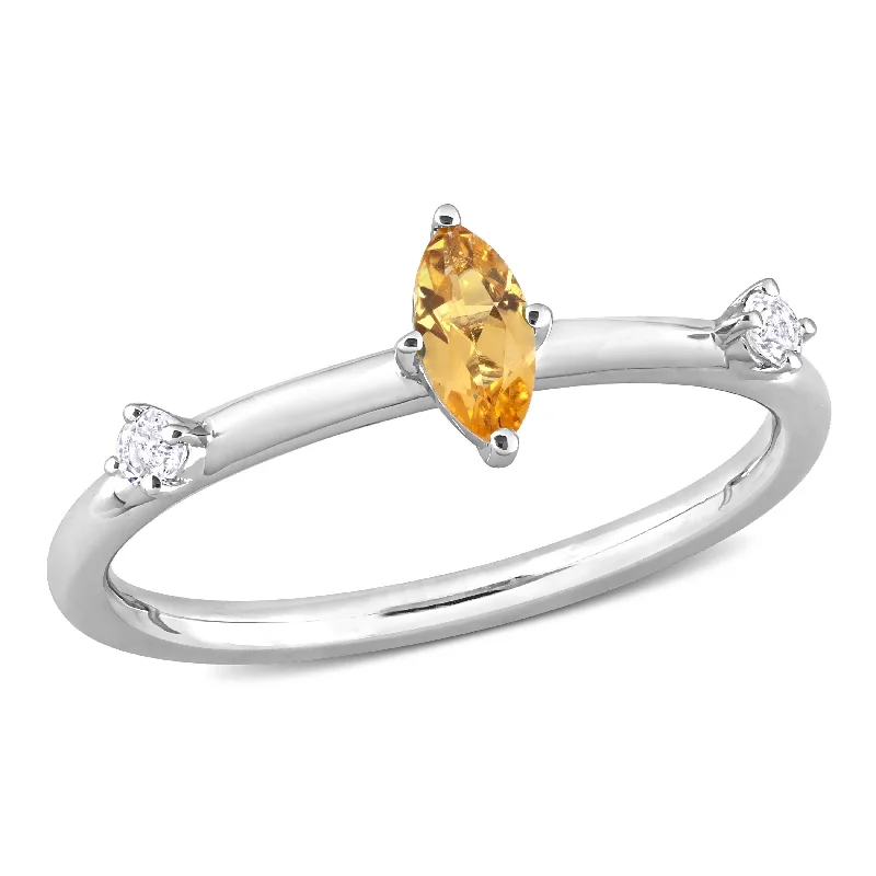 Miadora 1/3ct TGW Marquise Citrine and White Topaz 3-Stone Ring in Sterling Silver