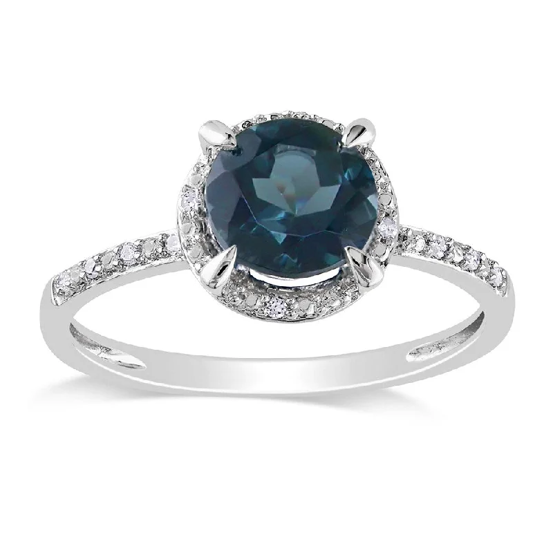 Miadora 10k White Gold 1 3/5ct TGW Blue Topaz and Diamond Halo Ring