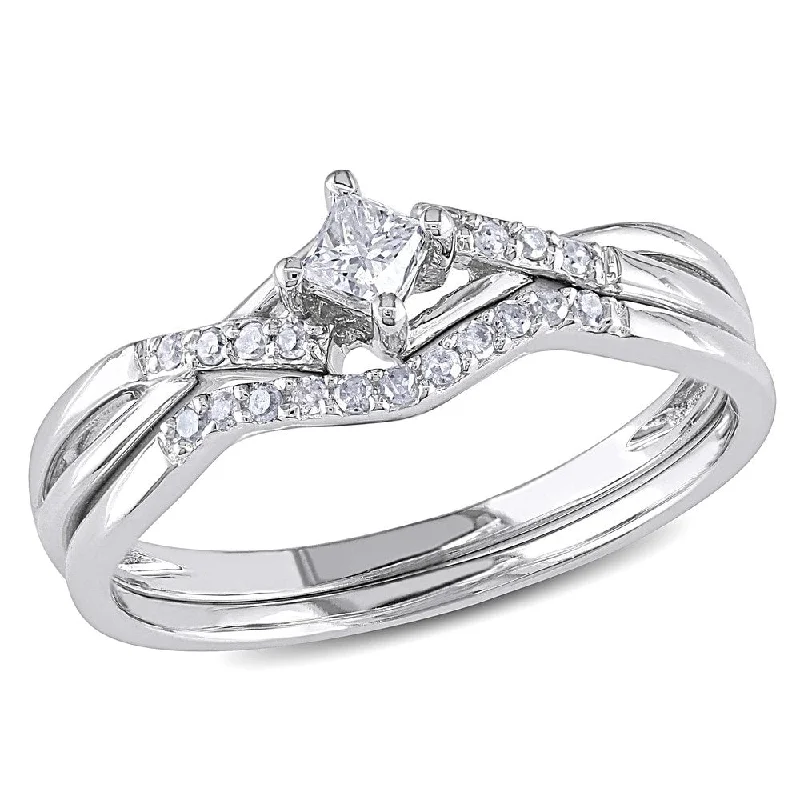 Miadora 10k White Gold 1/5ct TDW Diamond Bridal Set