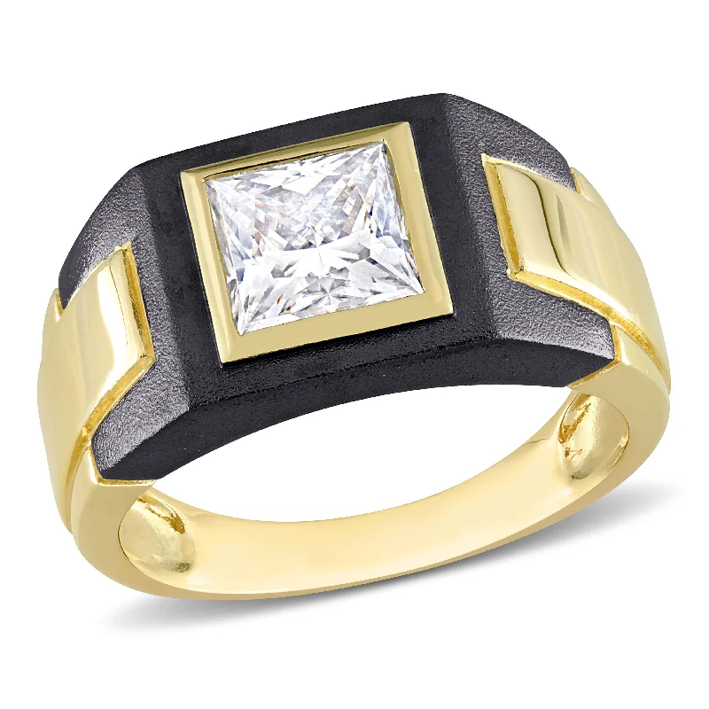 Miadora 2 ct TDW Moissanite Solitaire Mens Ring in Two-Tone Sterling Silver