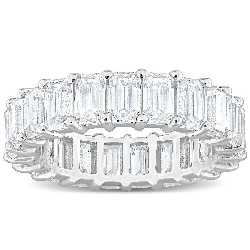 Miadora 6 1/3ct DEW Emerald-cut Created Moissanite Eternity Ring in Sterling Silver