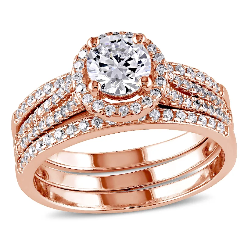 Miadora Rose Gold over Silver Cubic Zirconia Bridal Ring Set