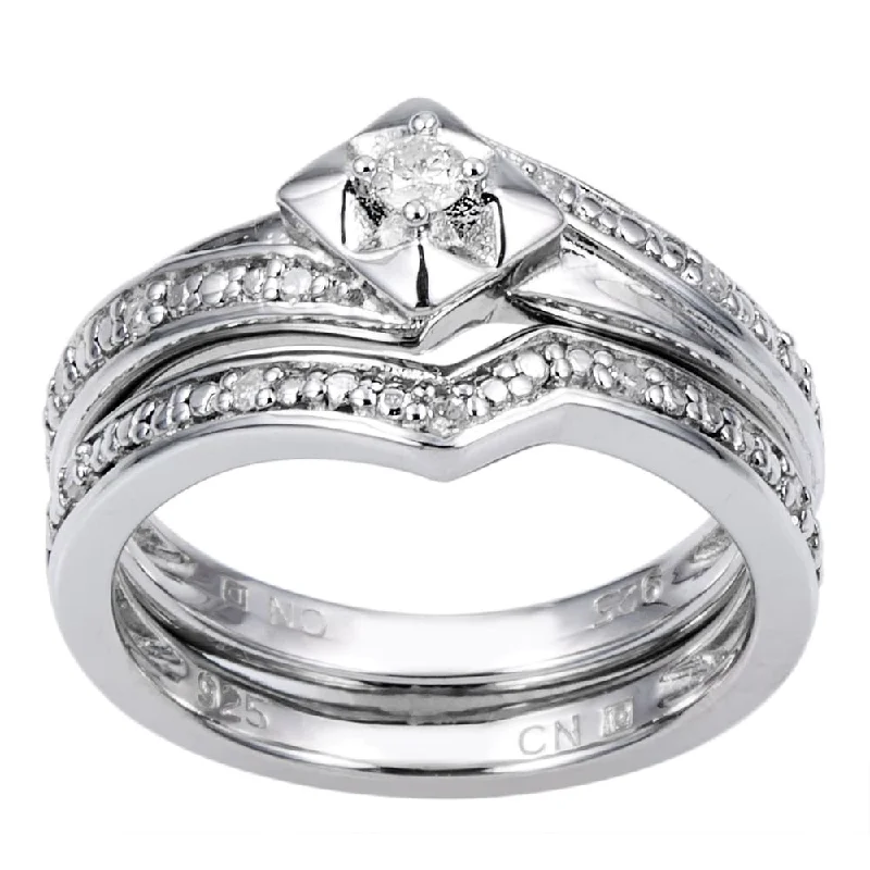 Miadora Sterling Silver 1/10ct TDW Diamond Bridal Set