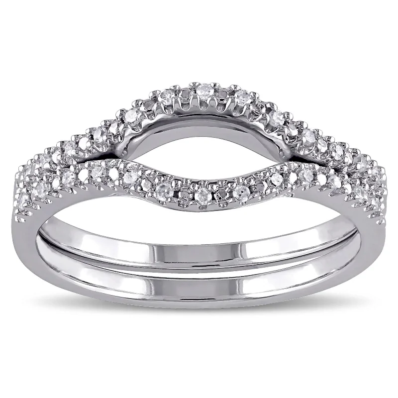 Miadora Sterling Silver 1/10ct TDW Diamond Open-circle Wedding Band Set