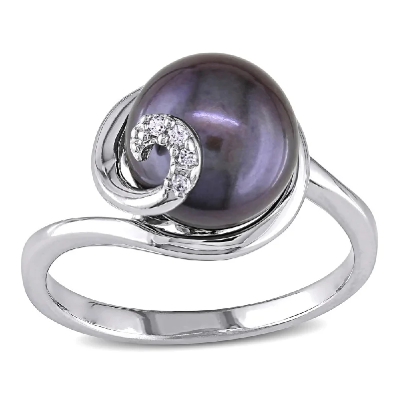 Miadora Sterling Silver Black FW Pearl Ring (9.5-10 MM)