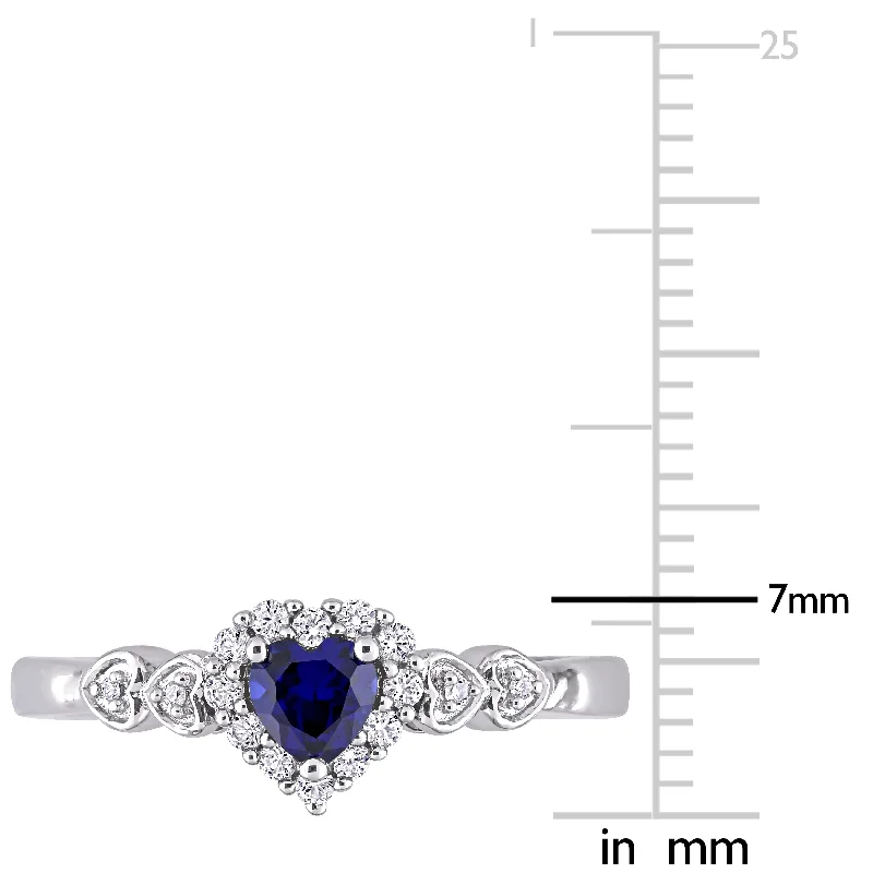 Miadora Sterling Silver Created Blue and White Sapphire Diamond Accent Heart Halo Ring