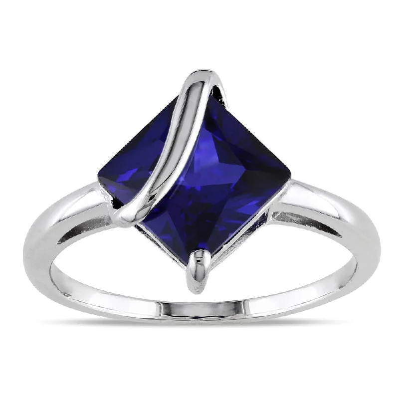 Miadora Sterling Silver Created Sapphire Fashion Ring