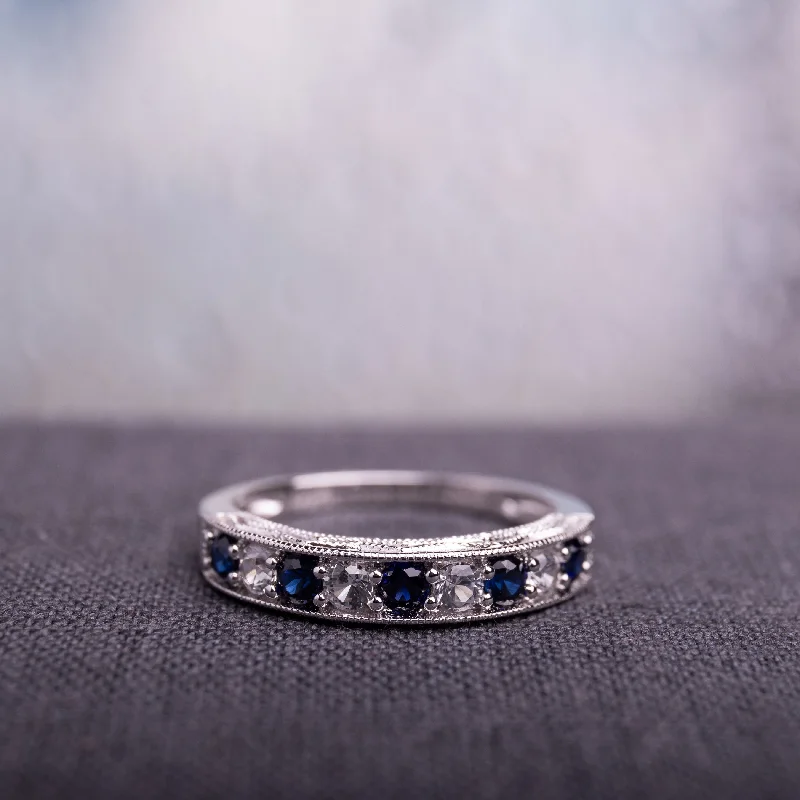 Miadora Sterling Silver Created Sapphire Stackable Anniversary Ring