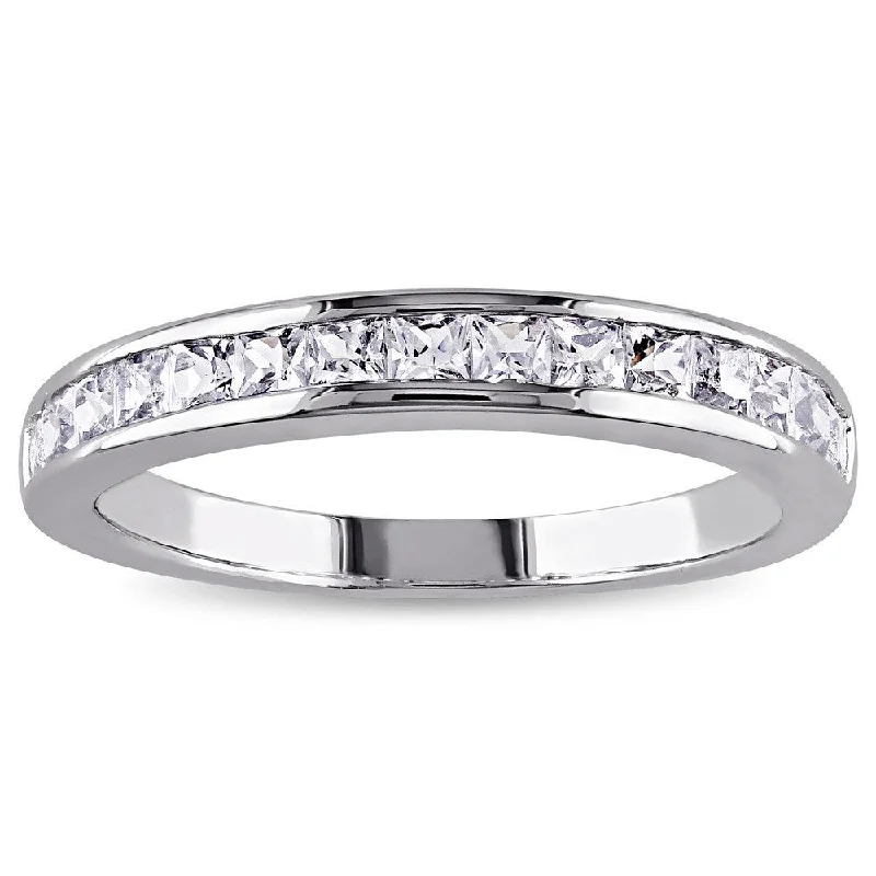 Miadora Sterling Silver Created White Sapphire Eternity Ring