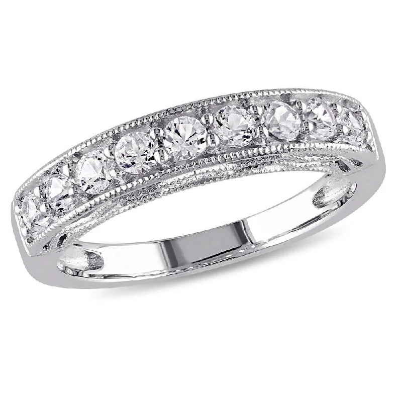 Miadora Sterling Silver Created White Sapphire Stackable Anniversary Band Ring