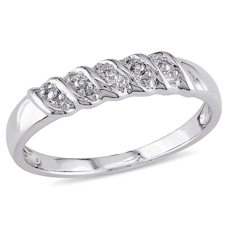 Miadora Sterling Silver Diamond Illusion Stackable Anniversary Wedding Band Ring