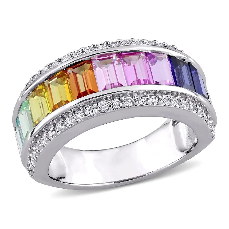 Multi-Color Created Sapphire Anniversary Band in Sterling Silver by Miadora