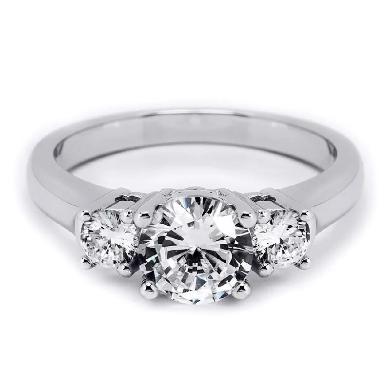 Platinum over Sterling Silver 3-Stone Engagement Ring Round Cubic Zirconia