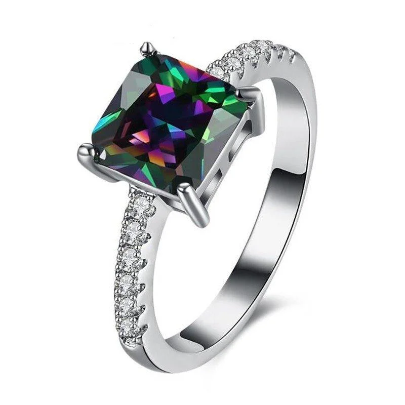 Princess Cut Mystic Topaz Ring-Hollywood Sensations-Mystic topaz Ring White Gold